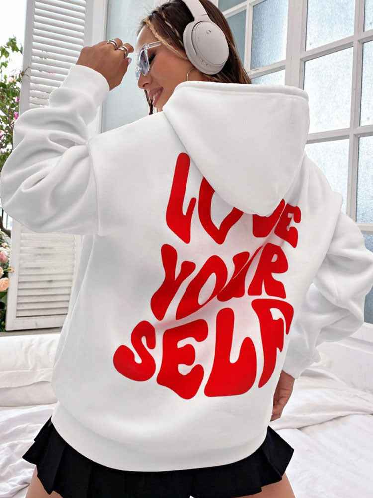 Sweat à capuche femme confortable avec poche kangourou et impression inspirante au dos