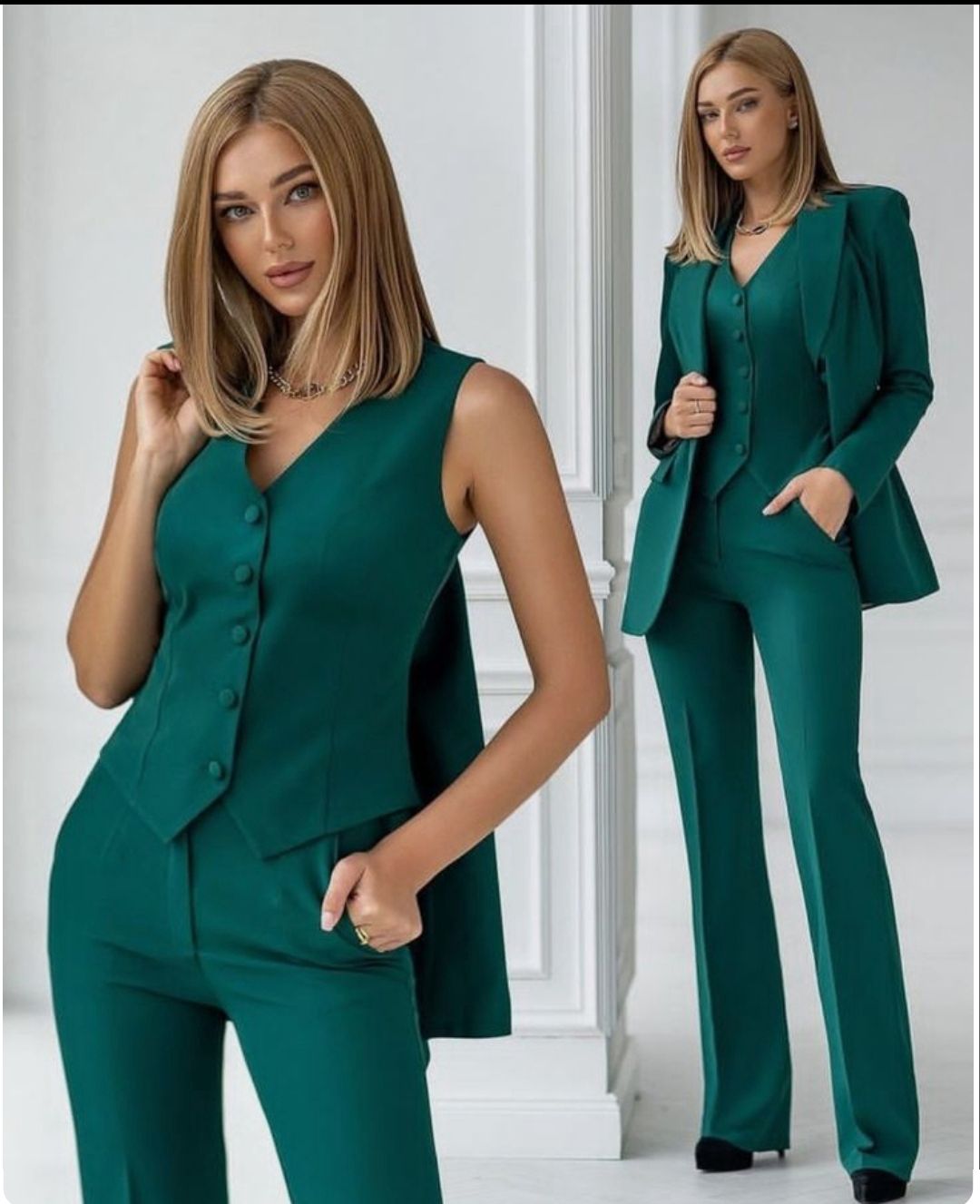 Ensemble chic 3 pièces pour femme avec pantalon, blazer et gilet