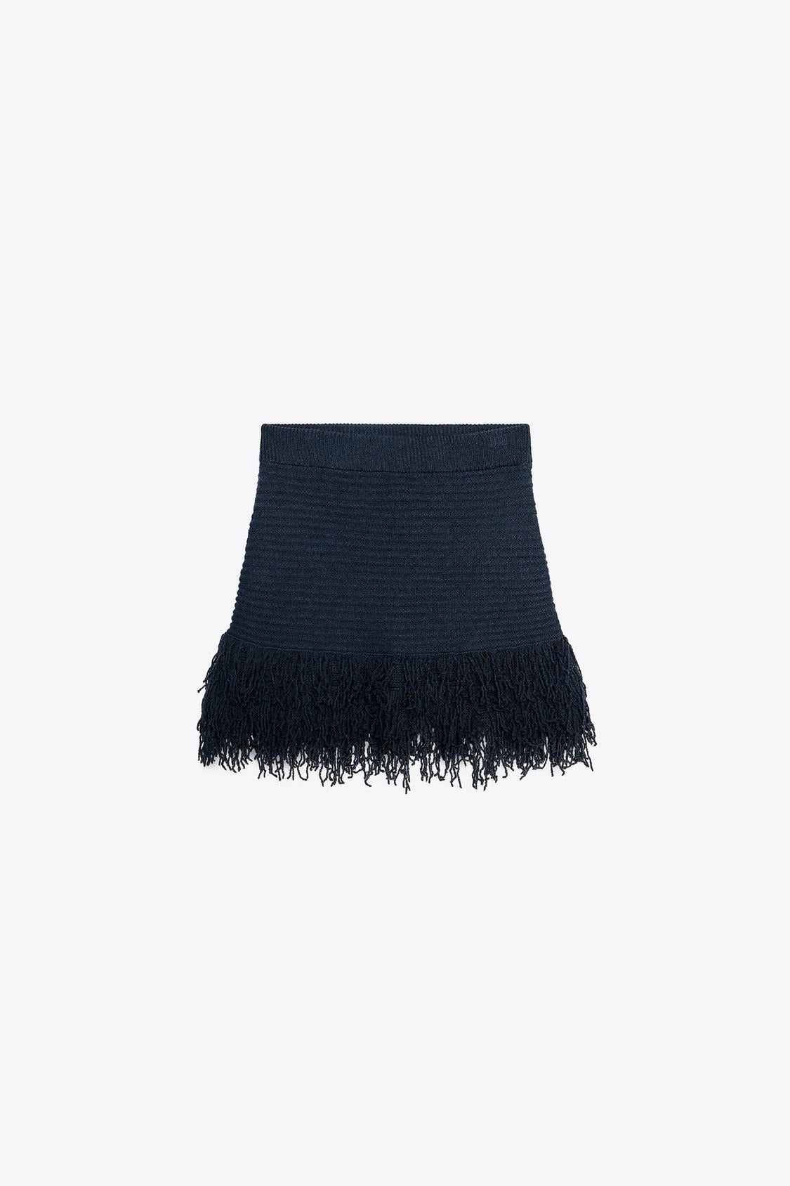 Ensemble en maille à carreaux à franges