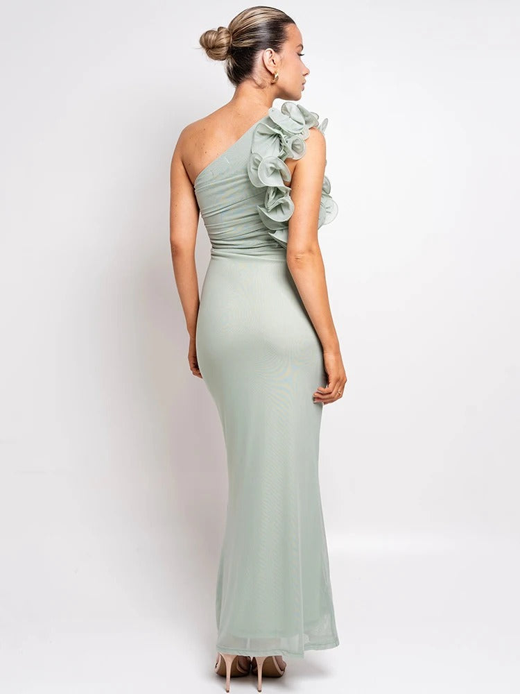 Élodie Lavin® | Robe Longue Asymétrique À Fleurs Texturées