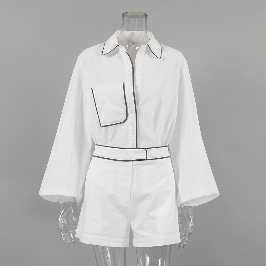 Ensemble Blouse Manches Longues Et Short Élégant