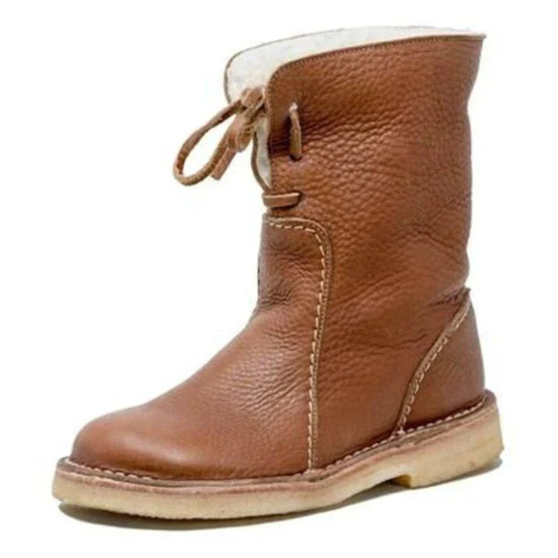 Bottes Hautes Classiques en Cuir Doublées de Polaire pour Femmes