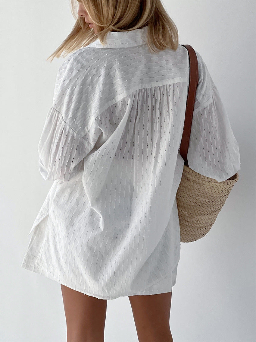 Ensemble Chemise Longue Manche Large Et Short Chic Femme