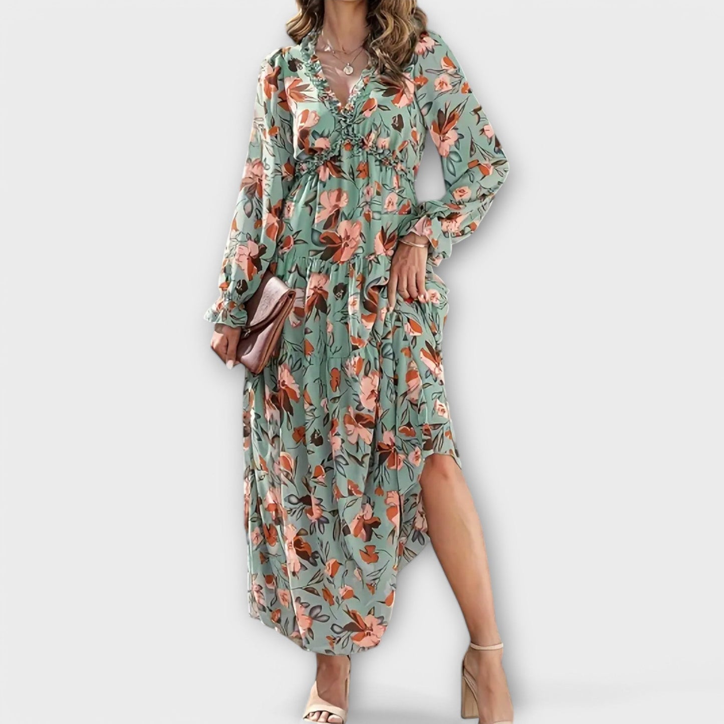 Solène™ | Long Floral Dress with Long Sleeves