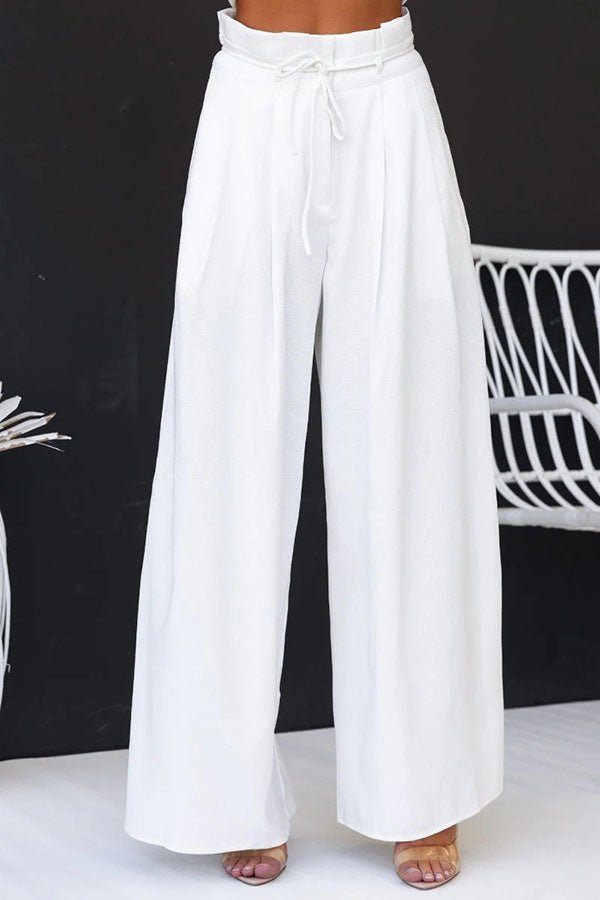 Ensemble haut fendu devant en mélange de lin avec pantalon large