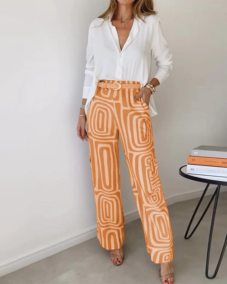Ensemble Chemisier Stylé et Pantalon Imprimé pour Femmes