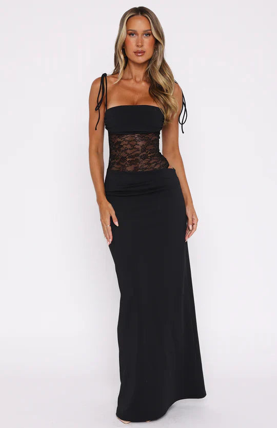 Robe Maxi Femme en Dentelle Transparente pour Soirées Élégantes
