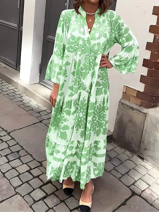 Robe Maxi Attrayante avec Décolleté en V et Manches 3/4