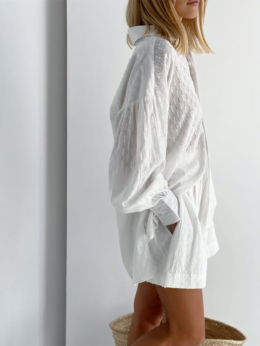 Ensemble Chemise Longue Manche Large Et Short Chic Femme