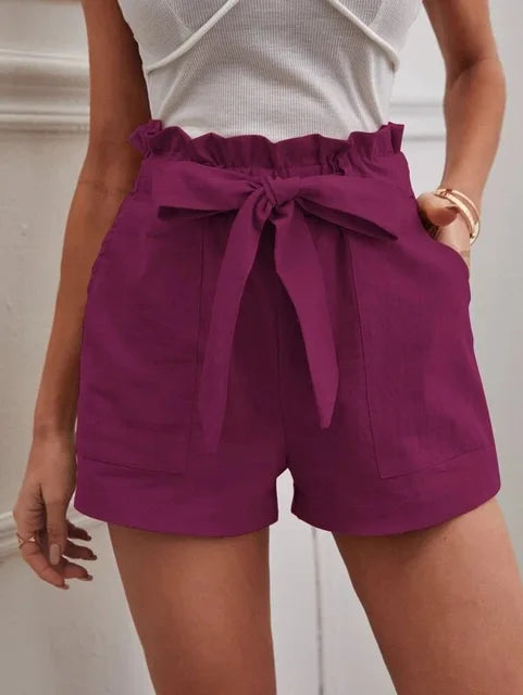 Short taille haute avec ceinture à nouer pour femmes