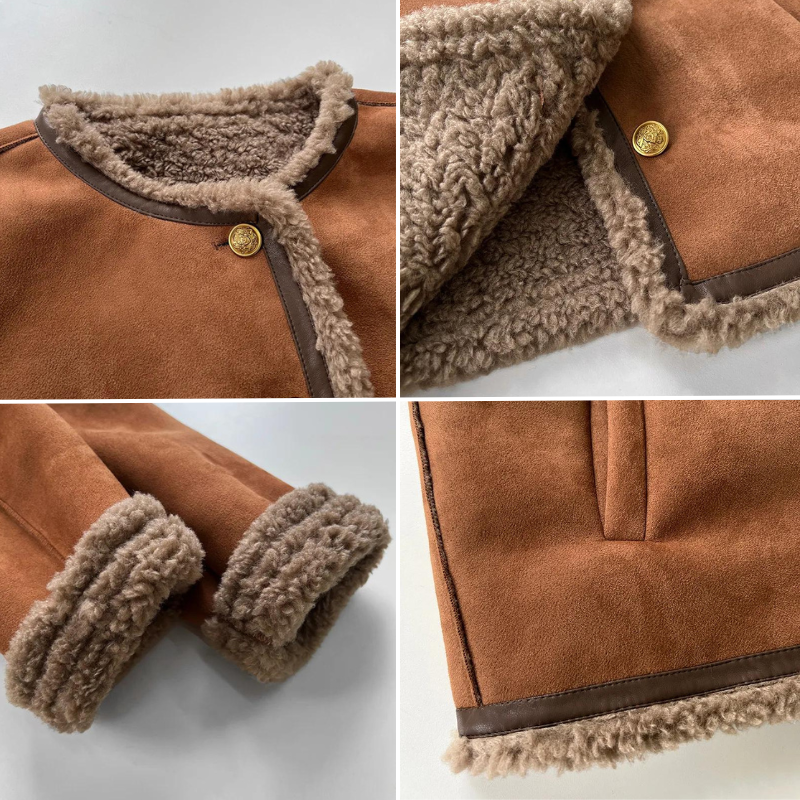 Veste Boutonnée Marron Doublée Polaire pour Femme