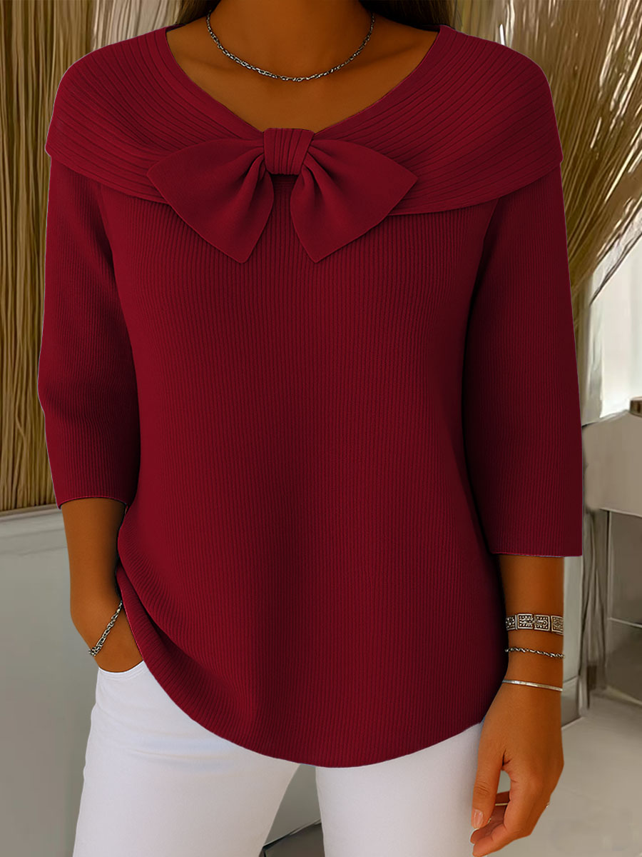 Thaloria™ - Pull femme col rond avec nœud décoratif