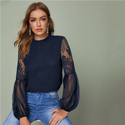 Chemisier transparent dentelle femme chic pour occasion formelle ou casual