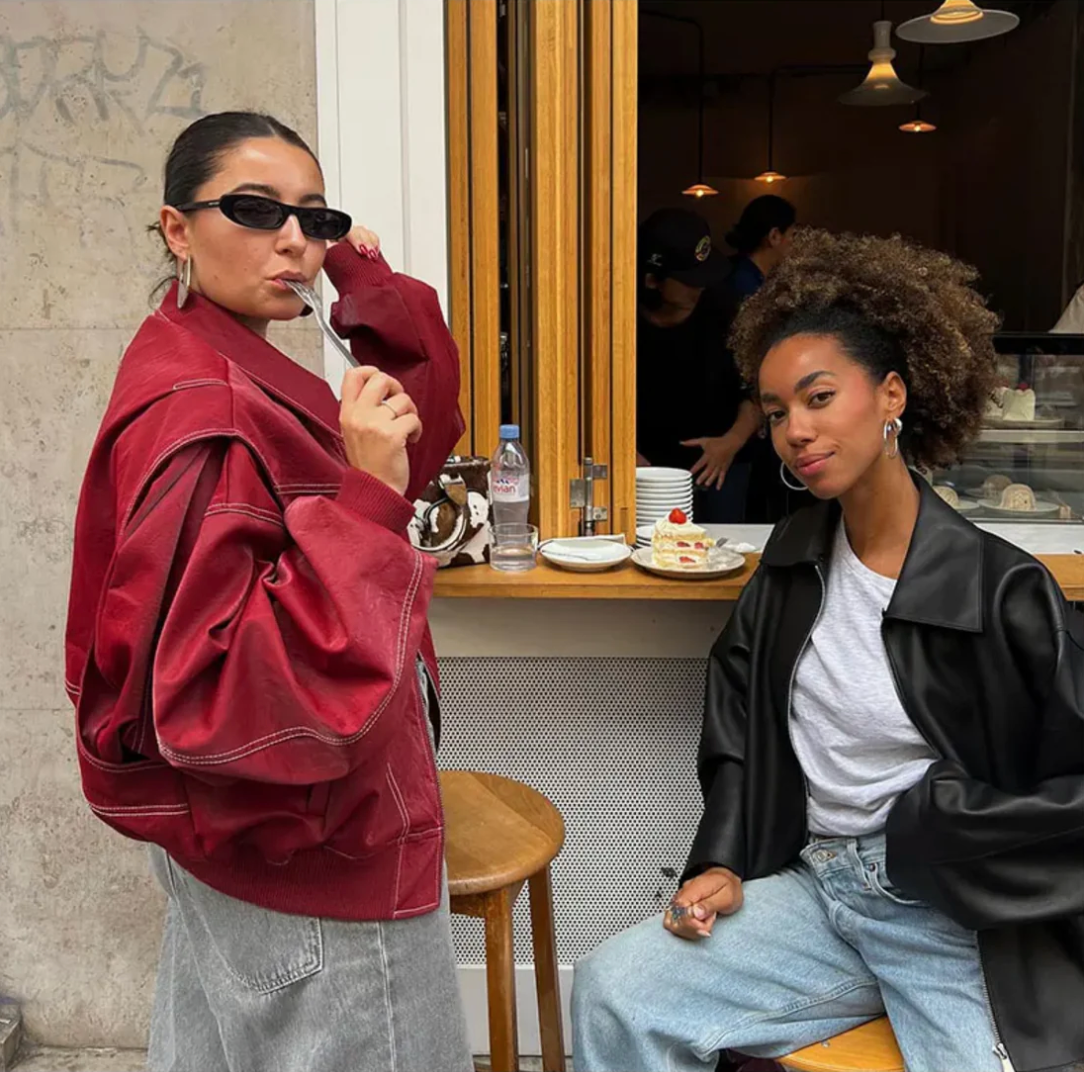 Veste de transition rouge surdimensionnée avec fermeture éclair et col rabattu