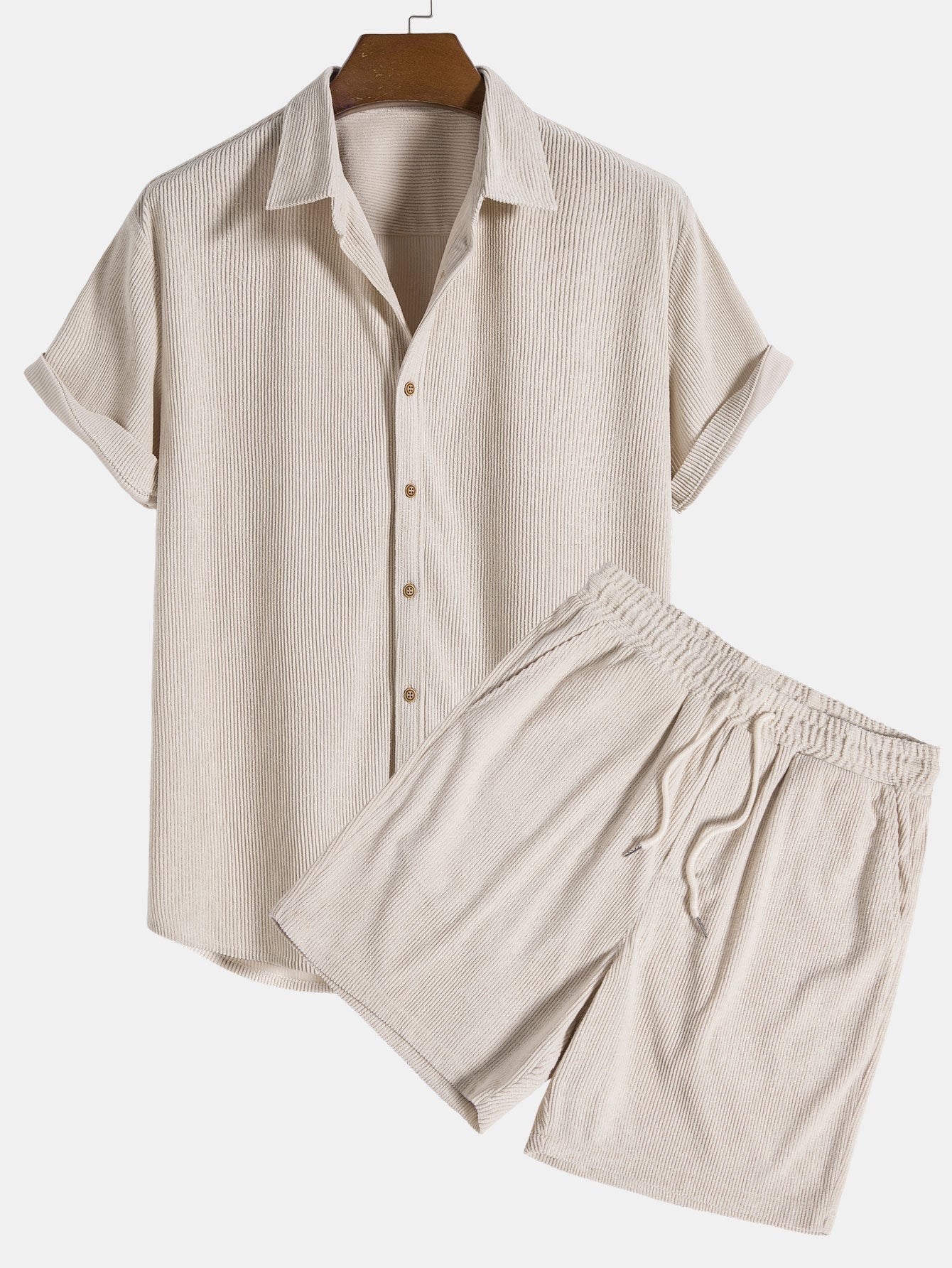 Ensemble Chemise et Short en Velours Côtelé Stylé pour Hommes