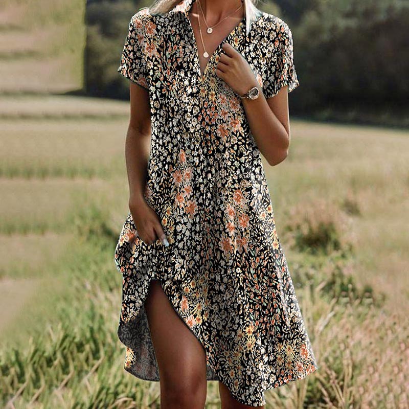 Robe Vintage Femme à Motif Floral, Style Rétro Élégant, Tissu Léger