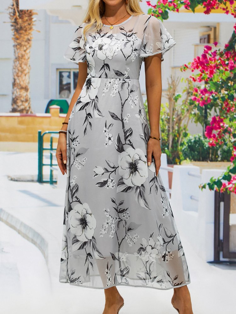 Robe à imprimé floral et encolure ronde