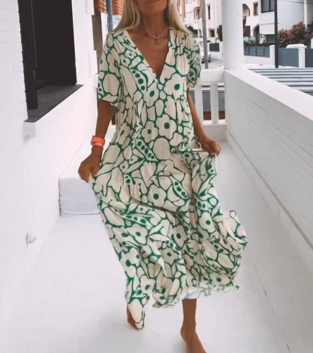 Robe longue confortable à manches courtes pour femme