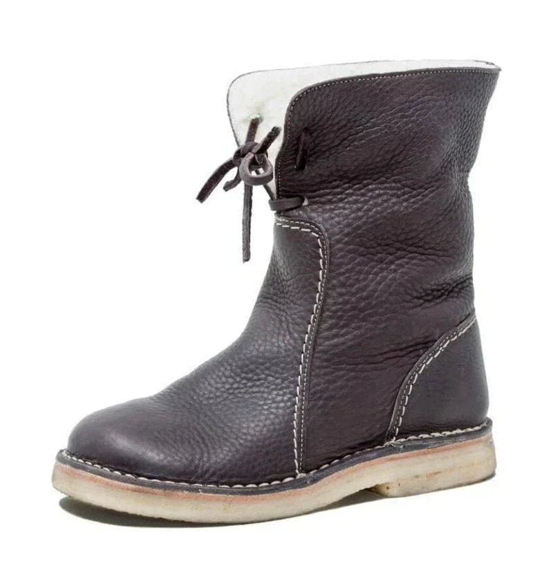 Bottes Hautes Classiques en Cuir Doublées de Polaire pour Femmes
