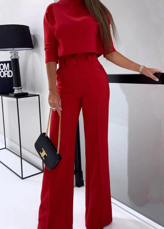 Ensemble Féminin Élégant Haut Court Pantalon Taille Haute