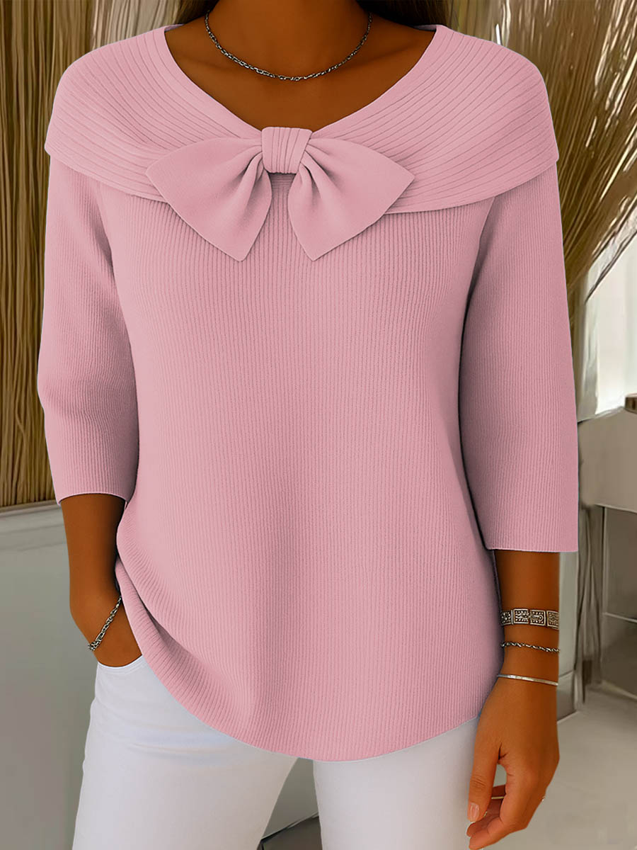 Thaloria™ - Pull femme col rond avec nœud décoratif