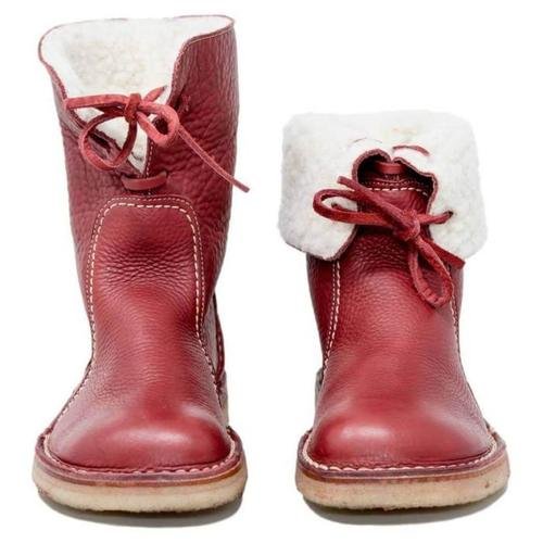 Bottes Hautes Classiques en Cuir Doublées de Polaire pour Femmes