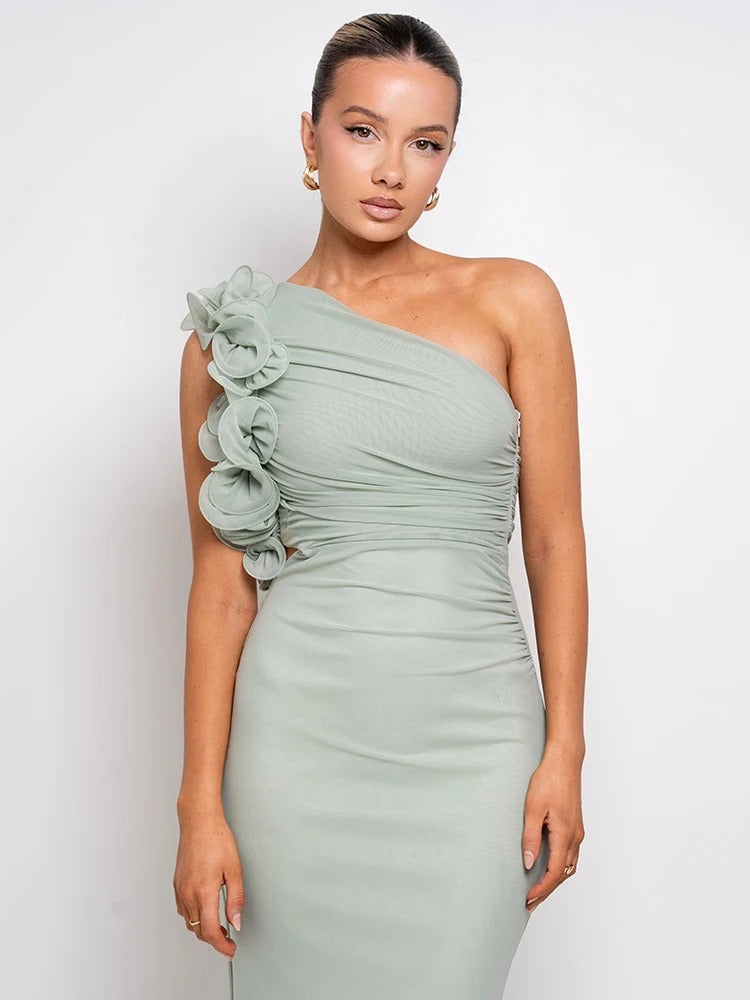 Élodie Lavin® | Robe Longue Asymétrique À Fleurs Texturées