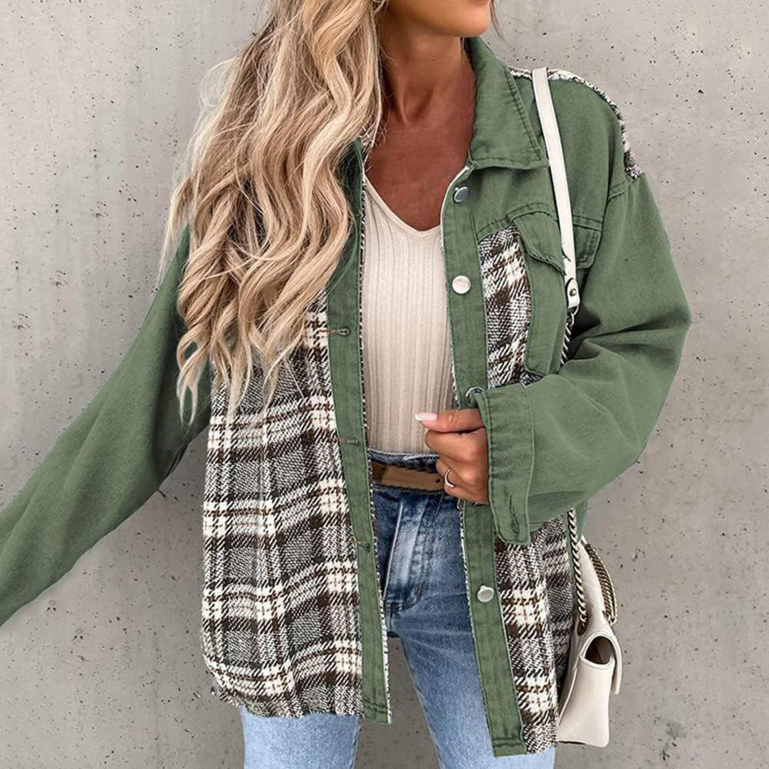 Veste à carreaux chic avec col classique pour femme