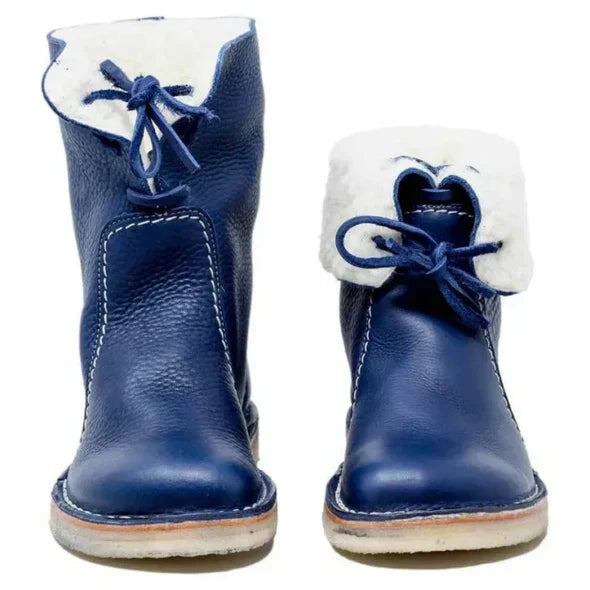 Bottes Hautes Classiques en Cuir Doublées de Polaire pour Femmes