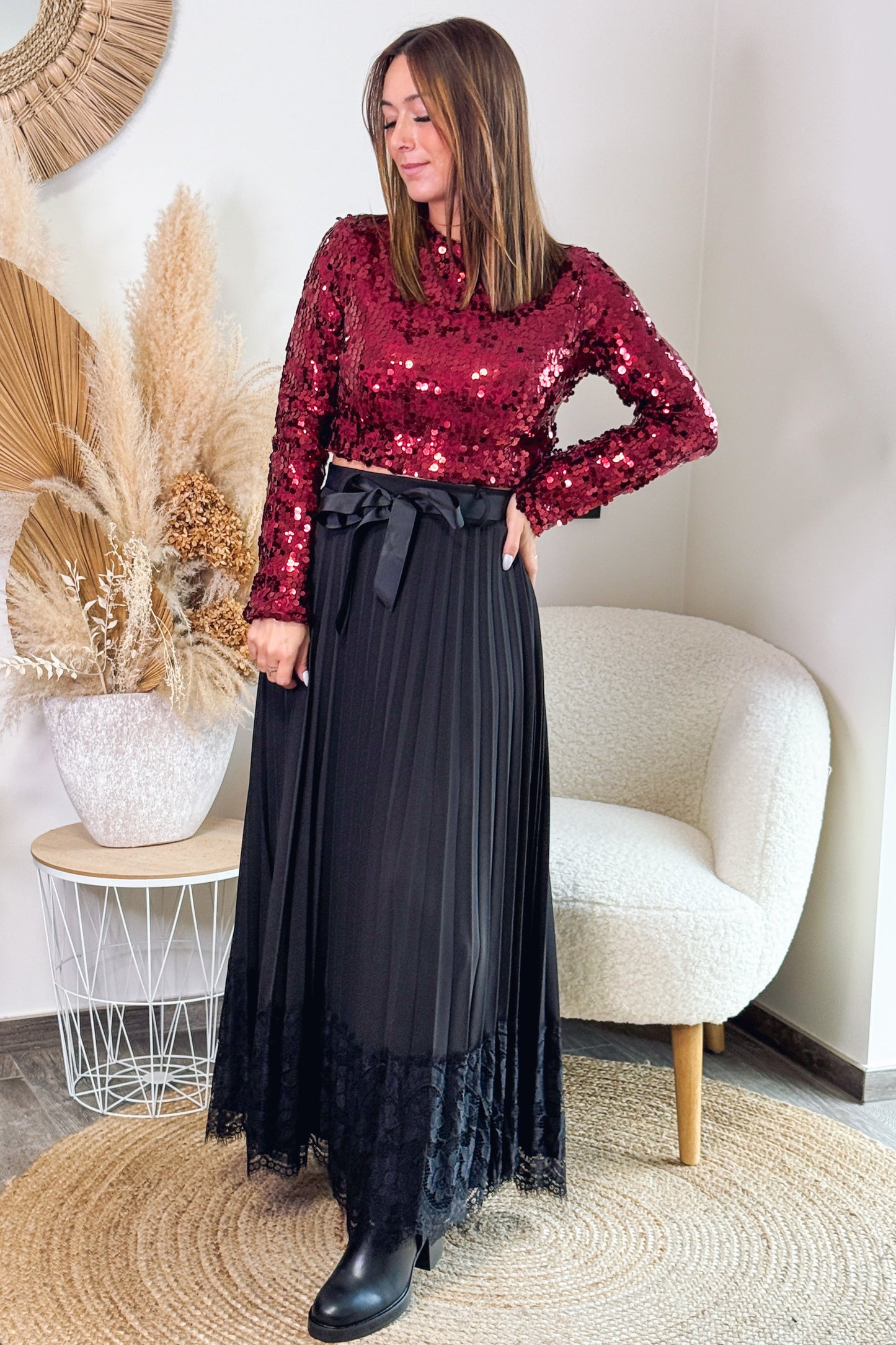 Top Manches Longues Malira Bordeaux à Sequins