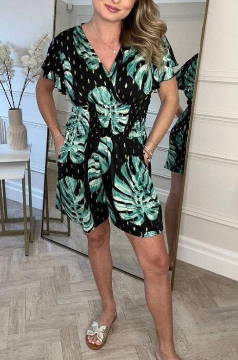 Combinaison Fleurie à Pois avec Poches Style Décontracté