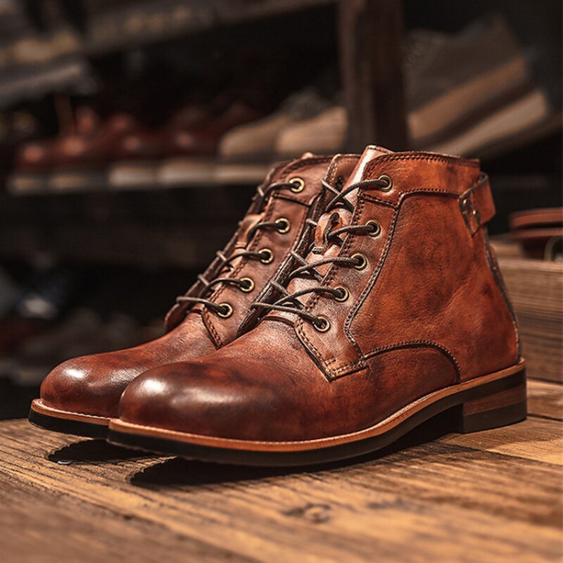 Bottes Homme Intemporelles En Cuir Lacées Montantes Cheville