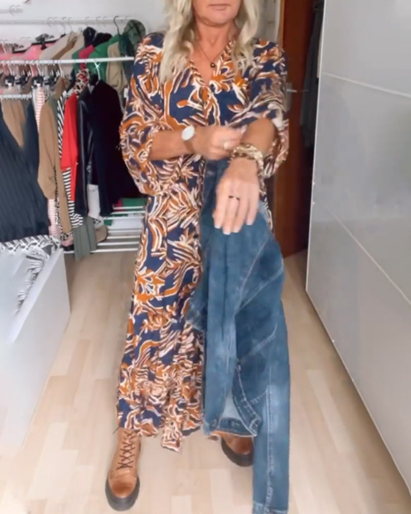 Céleste™ | Robe Maxi Imprimée Élégante à Col en V