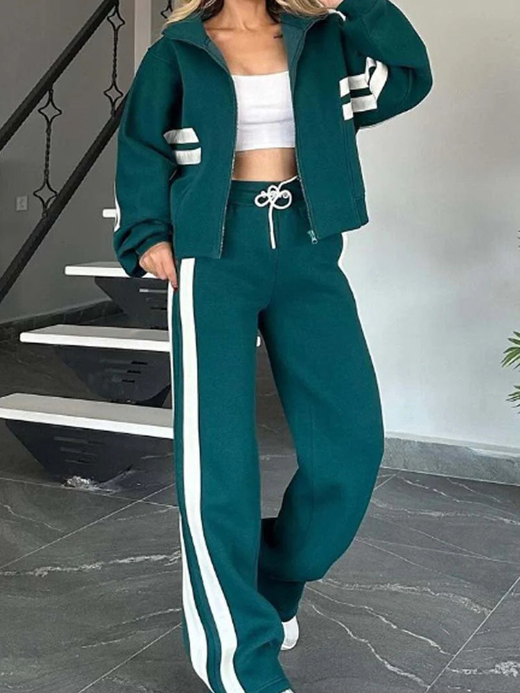 Ensemble décontracté confortable 2 pièces sweat-shirt zippé et pantalon