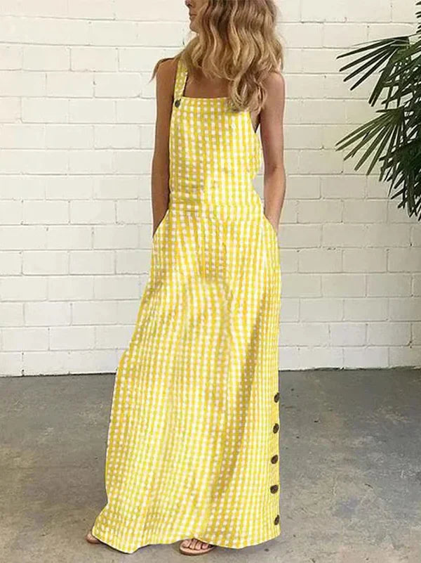 Robe sans manches imprimée, boutons et poches