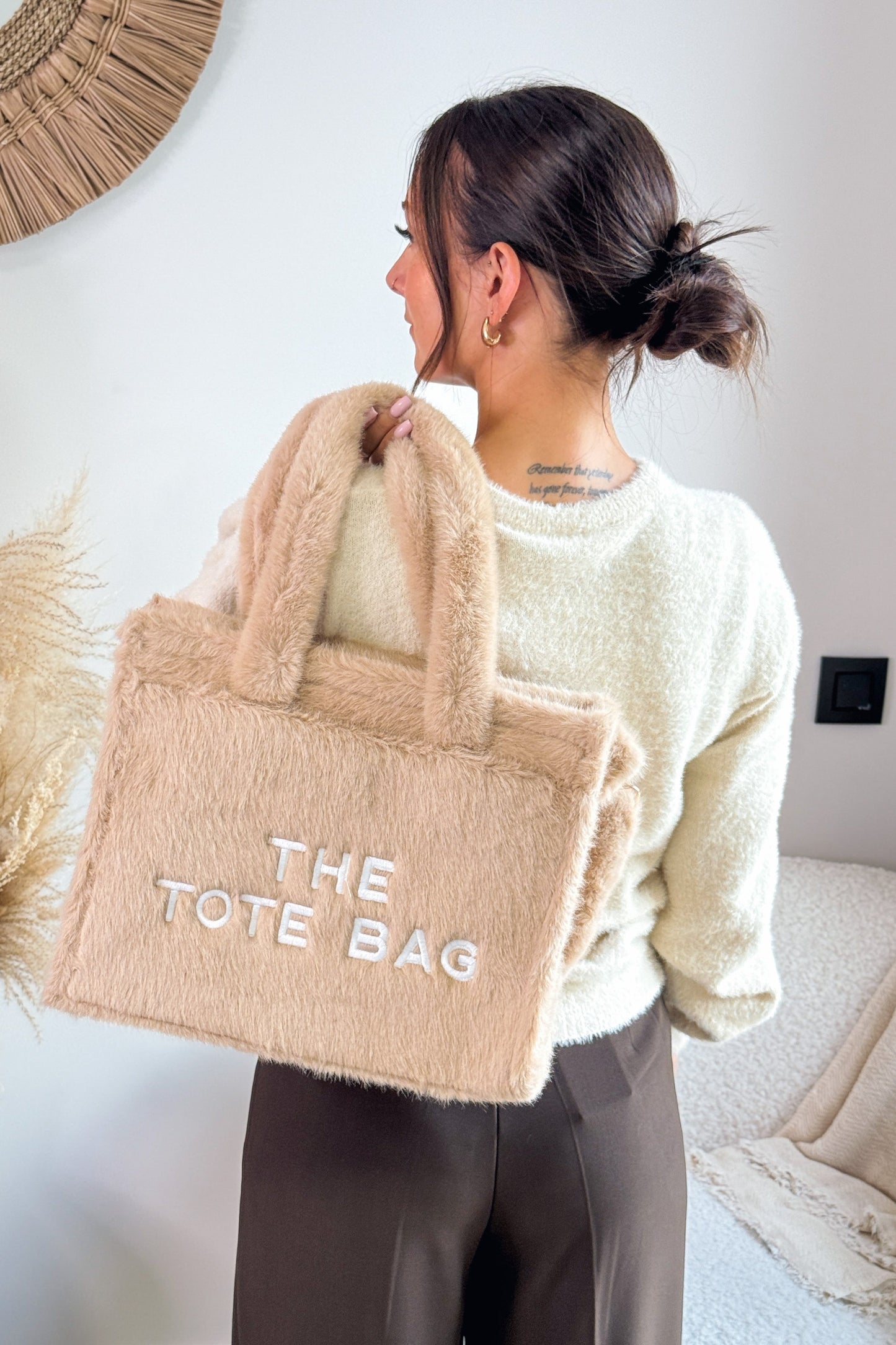 Tote Bag Fourrure Beige Rigide