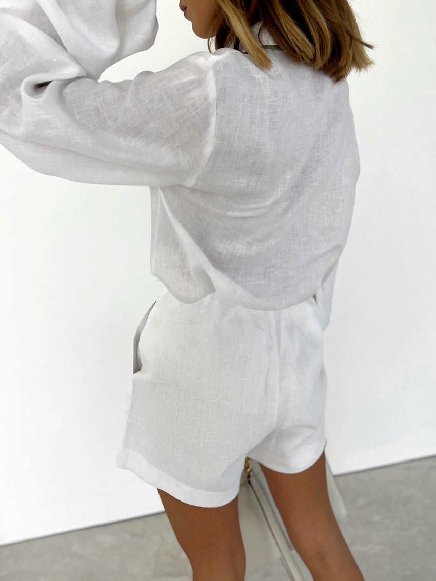 Ensemble Blouse Manches Longues Et Short Élégant