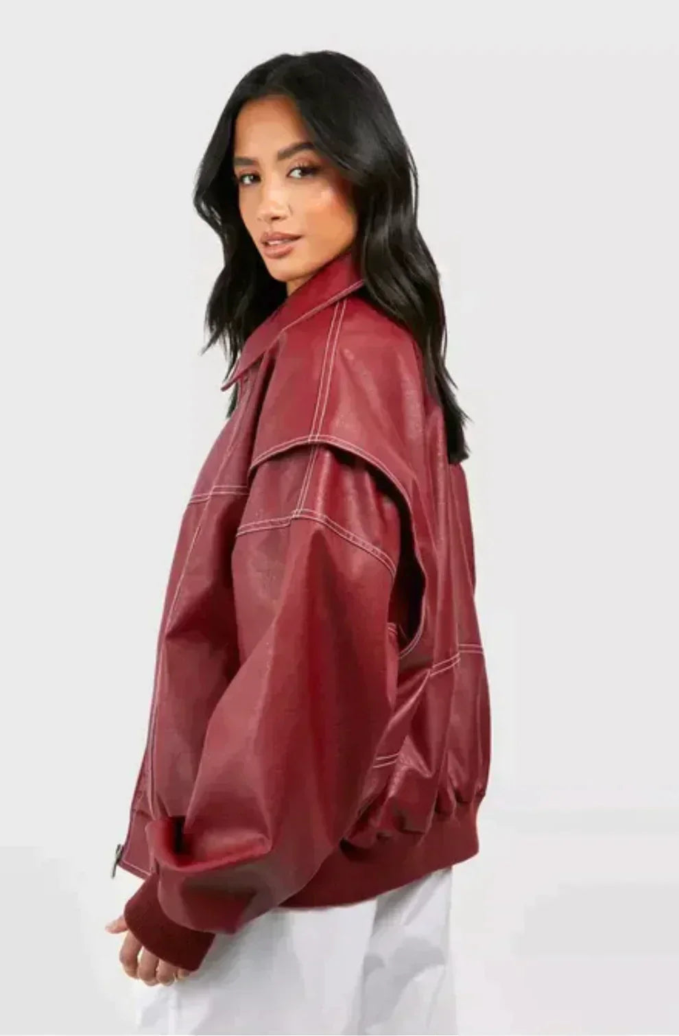 Veste de transition rouge surdimensionnée avec fermeture éclair et col rabattu
