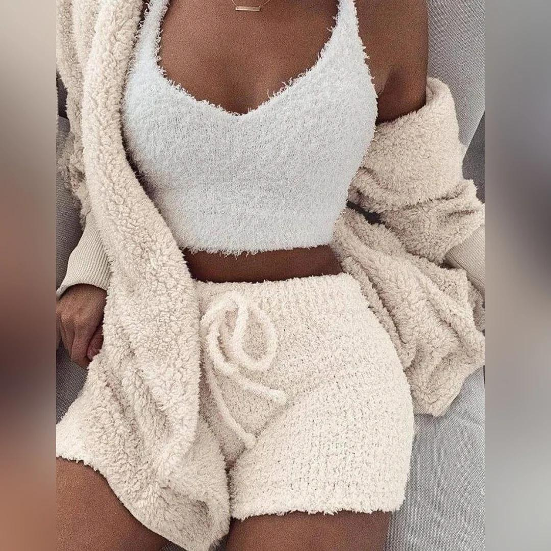Ensemble Tricoté Fleece Trois Pièces Femme Stylée