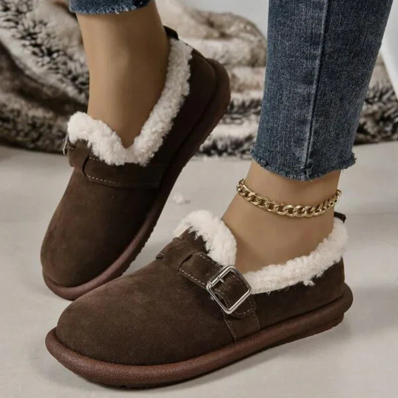 Ballerines confortables doublées en polaire avec bride à boucle