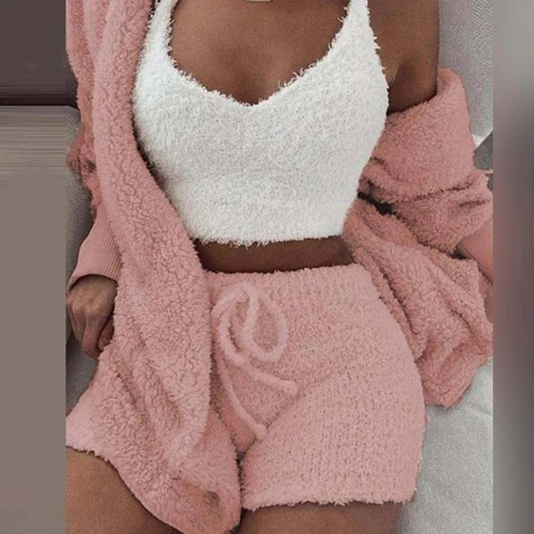 Ensemble Tricoté Fleece Trois Pièces Femme Stylée