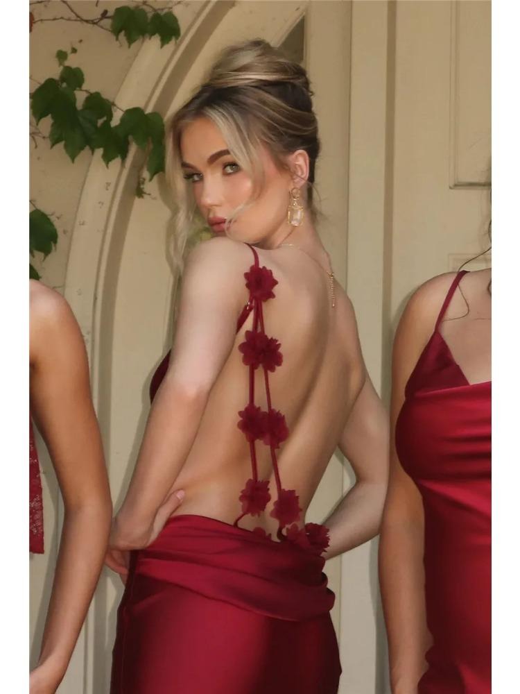 Élodie Lavin® | Robe Dos Nu Satinée À Bretelles Florales