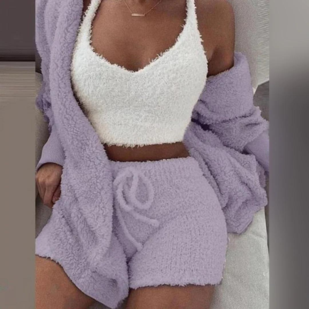 Ensemble Tricoté Fleece Trois Pièces Femme Stylée