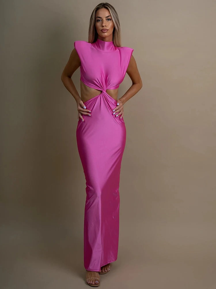 Élodie Lavin® | Robe Longue À Col Montant Et Découpes Glamour