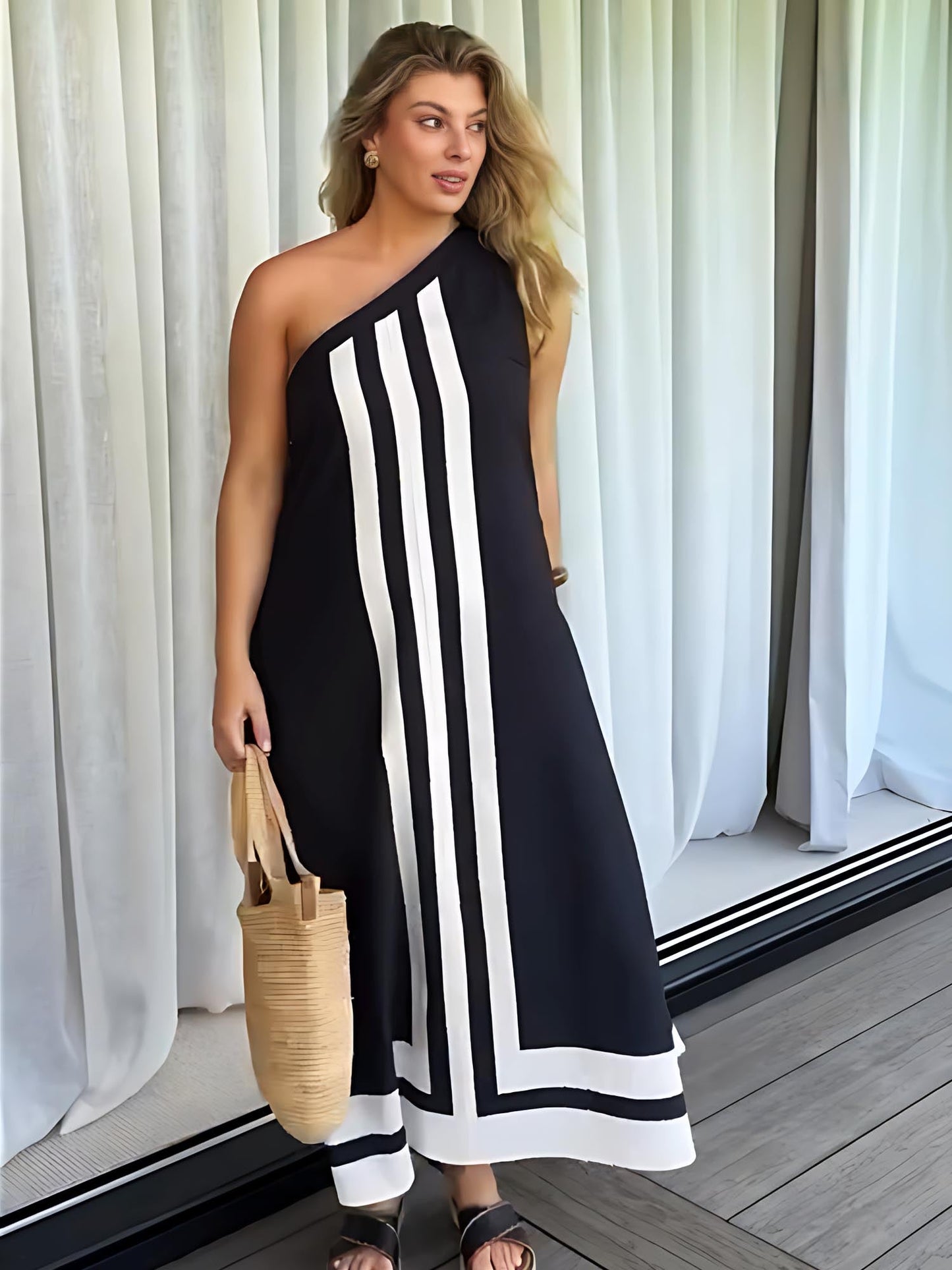 Robe midi asymétrique avec décolleté pour femme