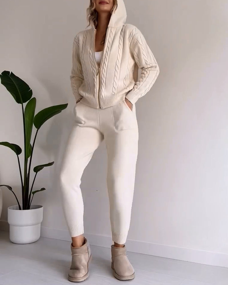 Ensemble gilet en jacquard torsadé décontracté