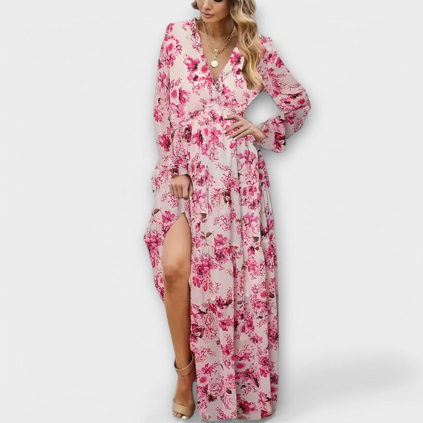 Solène™ | Long Floral Dress with Long Sleeves