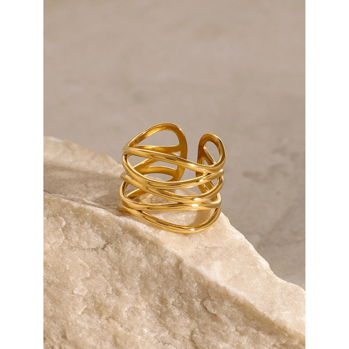 Élodie Lavin® | Bague dorée ouverte à fils entrecroisés
