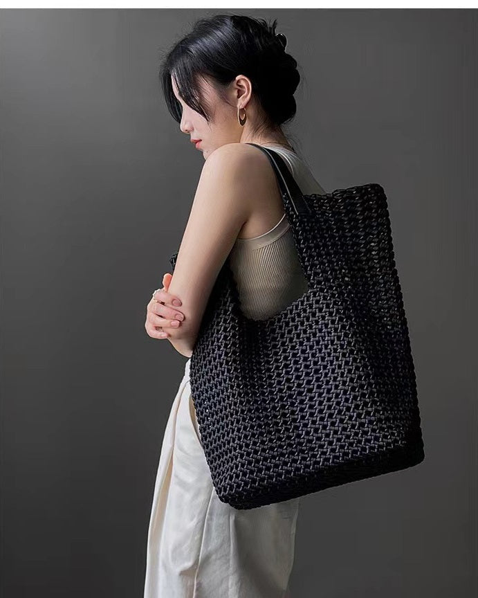 Grand sac fourre-tout en cuir tissé à la main pour un style chic au quotidien