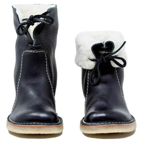 Bottes Hautes Classiques en Cuir Doublées de Polaire pour Femmes